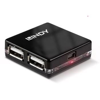 LINDY USB 2.0 Mini Hub 4 Port, 4x4cm  Bus powered only (42742)