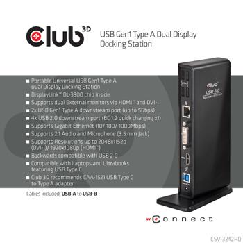 CLUB 3D SENSEVISION DOCK STATION HDMI + DVI + 4USB2.0 + 2USB 3.0 IN (CSV-3242HD)
