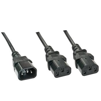 LINDY Y-Power Cable C14 to 2x C13. Black. 1.0m Factory Sealed (30363)