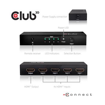 CLUB 3D 4-Ports Uhd 4K 60Hz HDMI Switch W/ Remote (CSV-1370)