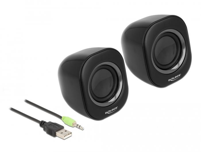 DELOCK Mini Stereo PC Speaker with 3.5 mm stereo jack male and USB