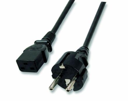 NEM Netzkabel 230V Schutzkontakt CEE7(Stecker)->Kaltgeräte IEC-C19(Buchse),  1,8m, 16A, (EK511.1,8)