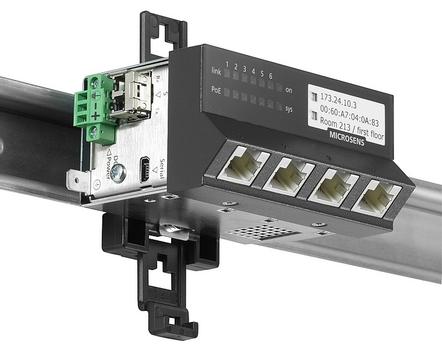 MICROSENS Gigabit Ethernet ruggedized Micro-Switch,  Hutschiene,  horizontal,  PoE+, 5xRJ45, 1xSFP, MS440209PMXH-48G6+ (MS440209PMXH-48G6+)