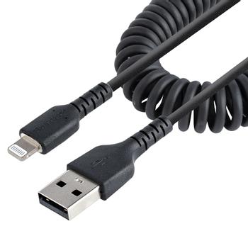 STARTECH StarTech.com 50cm USB auf Lightning Kabel, Spiralkabel,  MFi zertifiziert,  Schnellladekabel für  iPhone/ iPad,  Schwarz, robuster TPE Mantel mit Aramidfaser,  USB 2.0 Kabel (RUSB2ALT50CMBC) - Lightning-Ka (RUSB2ALT50CMBC)
