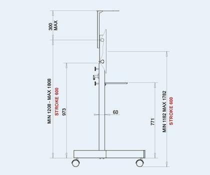 Omb Manuaalisesti korkeussäädettävä - kärry LCD näytöille (7075)