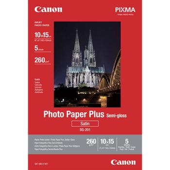 CANON n Photo Paper Plus SG-201 - Semi-glossy satin - 260 micron - 100 x 150 mm - 260 g/m² - 5 sheet(s) photo paper - for PIXMA iP3680, iP4820, iP4850, MG8250, MP198, MP228, MP245, MP252, MP258, MP476, TS74 (1686B072)