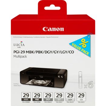 CANON n PGI-29 MBK/ PBK/ DGY/ GY/ LGY/ CO Multipack - 6-pack - 36 ml - grey, light grey, dark grey, matte black, photo black, chroma optimiser - original - ink tank - for PIXMA PRO-1 (4868B018)