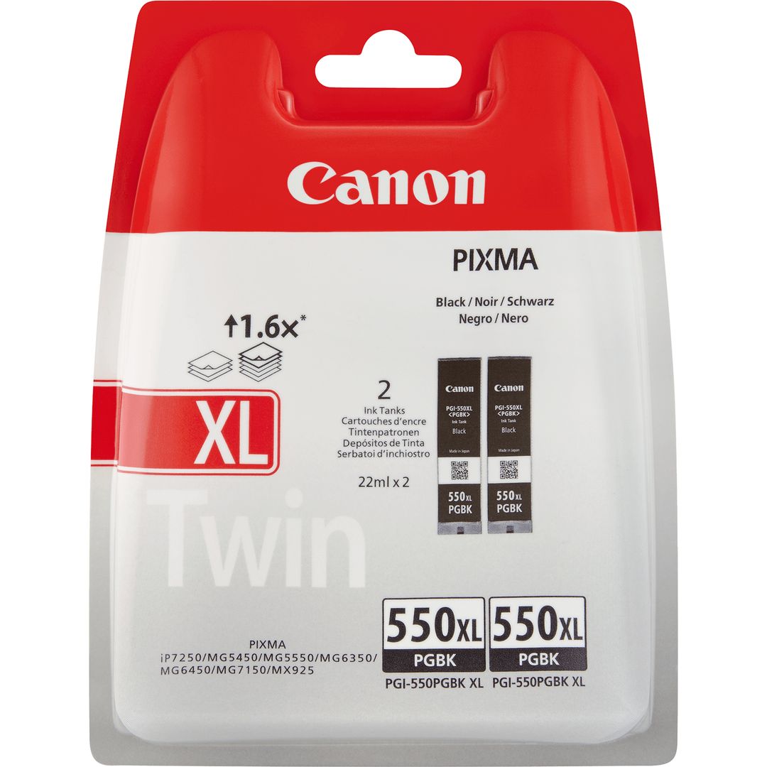 CANON n PGI-550PGBK XL Twin pack - 2-pack - 15 ml - High Yield - black - original - blister with security - ink tank - iP7250, iP8750, iX6850, MG5550, MG5650, MG6450, MG6650, MG7150, MG7550, MX725 | Synigo
