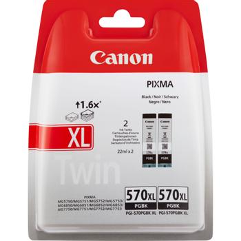 CANON n PGI-570PGBK XL Twin Pack - 2-pack - 22 ml - High Yield - black - original - blister with security - ink tank - for PIXMA TS5051, TS5053, TS5055, TS6050, TS6051, TS6052, TS8051, TS8052, TS9050, TS905 (0318C007)