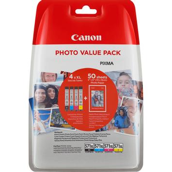 Canon CLI-571 XL C/M/Y/BK Photo Value Pack - 4-pack - svart, gul, cyan, magenta - original - blekkbeholder / papirsett (0332C005)