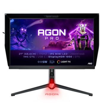 AOC Gaming AG274QXM - AGON4 Series - LED monitor - gaming - 27" - 2560 x 1440 QHD @ 170 Hz - IPS - 600 cd/m² - 1000:1 - DisplayHDR 1000 - 1 ms - 2xHDMI, DisplayPort,  USB-C - speakers - matte black front (AG274QXM)