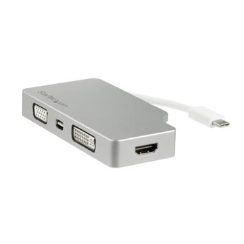 StarTech USB C Multiport Video Adapter with HDMI, VGA, Mini DisplayPort or DVI, USB Type C Monitor Adapter to HDMI 1.4 or mDP 1.2 (4K), VGA or DVI (1080p), Silver Aluminum Adapter - 4-in-1 USB-C Converter (CDP (CDPVGDVHDMDP)