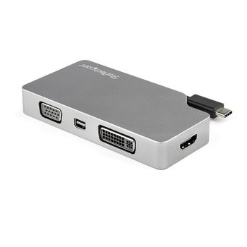 STARTECH StarTech.com USB C Multiport Video Adapter with HDMI, VGA, Mini DisplayPort or DVI, USB Type C Monitor Adapter to HDMI 2.0 or mDP 1.2 (4K 60Hz), VGA or DVI (1080p), Space Gray Aluminum - 4-in-1 USB-C  (CDPVDHDMDP2G)