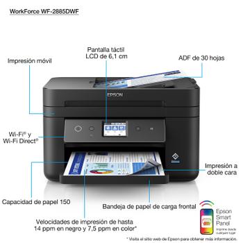 EPSON WorkForce WF-2885DWF MFP colour inkjet A4 14ppm Print 150sheets USB LAN Wi-Fi NFC Black (C11CG28408)
