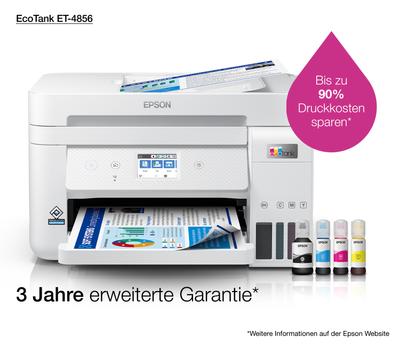 EPSON EcoTank ET-4856 Inkjet Printers Consumer/ Multi-fuction/ Ink tank system A4 (21.0x29.7 cm) 4 Ink Cartridges KCYM Print Scan Copy Fax Yes (A4 plain paper) 4 800 x 1 200 DPI IN (C11CJ60407)