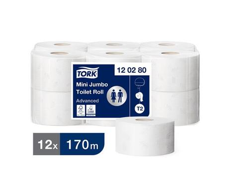 TORK Toiletpapir Tork Advanced Jumbo Mini T2 2-lags Hvid Krt/12 (120280)