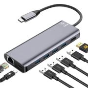 SIGN 7-i-1 USB-C Hub HDMI RJ45 USB-C, max 100W, 20V, 5A - Gr