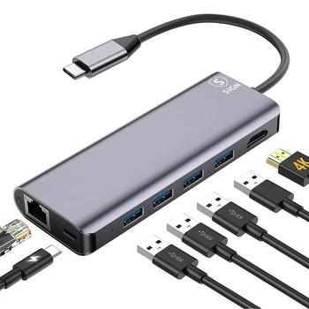 SIGN 7-in-1 USB-C Hub HDMI RJ45 USB-C, max 100W, 20V, 5A - Grey (SN-0004)