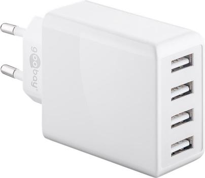 GOOBAY 4 port USB charger 30W, white - with 4 USB ports, slim design (44962)