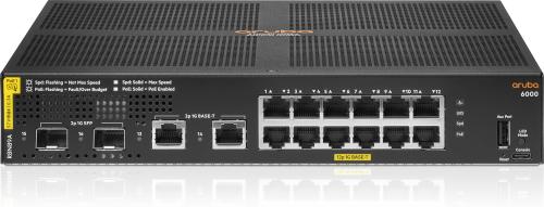 Hewlett Packard Enterprise HPE Aruba 6000 12G Class4 PoE 2G/2SFP 139W Switch - Switch - Managed - 12 x 10/ 100/ 1000 (PoE+) + 2 x Gigabit SFP + 2 x 1000Base-T - rack-mountable - PoE (139 W) (R8N89A#ABB)