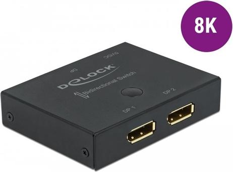 Delock DisplayPort 2 - 1 Switch bidirectional 8K 30 Hz - video/ audio switch - 2 porter (11478)