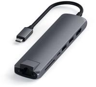 SATECHI Slim MultiPort Docking (stellargrå) USB-C 60W PD, Ethernet, 1xHDMI, 2xUSB-A, SD, microSD