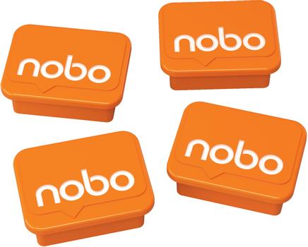 NOBO Orange Whiteboard Magneter 4-pakk 18 x 22 mm. For bruk på magnetiske whiteboardtavler. Pakke med 4 stk. (1905327)