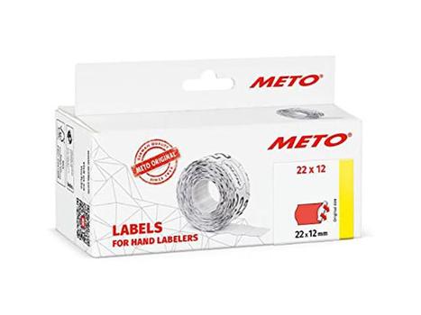 METO permanente prisetiketter 12x22mm neonrød 6rl (9506157)