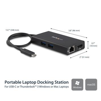 StarTech USB-C Multiport Adapter, USB-C Travel Docking Station with 4K HDMI, 60W Power Delivery Pass-Through,  Ethernet (GbE), 2x USB-A 3.0 Hub, Portable Mini USB Type-C Dock for Laptop - Portable USB-C Dock (D (DKT30CHPD)