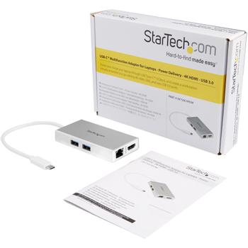 STARTECH USB-C Multiport Adapter w/ PD - 4K HDMI GbE USB 3.0 - Silver (DKT30CHPDW)
