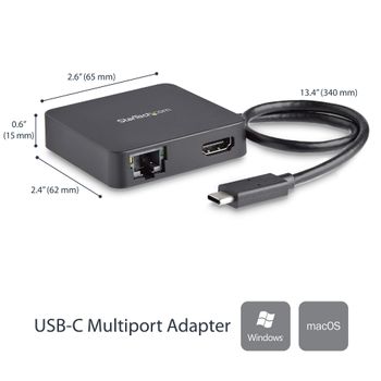STARTECH USB-C Multiport Adapter for Laptops - 4K HDMI - GbE - USB-C - USB-A (DKT30CHD)