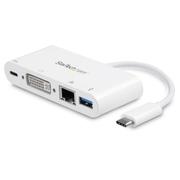 STARTECH USB-C Multiport Adapter for Laptops - Power Delivery - DVI - GbE - USB 3.0