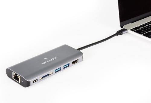 KRAMER KDock-2 USB-C Hub Multiport Adapter - 4K@30 HDMI, Ethernet, USB 3.0, USB-C charging passthru (91-00015799)