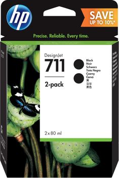 HP 711 80ml Ink Cartridge Black 2-Pack (P2V31A)