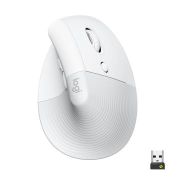 LOGITECH h Lift Vertical Ergonomic Mouse - Vertical mouse - ergonomic - optical - 6 buttons - wireless - Bluetooth,  2.4 GHz - Logitech Logi Bolt USB receiver - off-white (910-006475)