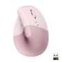 LOGITECH h Lift Vertical Ergonomic Mouse - Vertical mouse - ergonomic - optical - 6 buttons - wireless - Bluetooth, 2.4 GHz - Logitech Logi Bolt USB receiver - rose