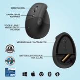 Logitech Lift Vertical Ergonomic Mouse - vertikal mus - Bluetooth,  2.4 GHz - grafitt (910-006474)
