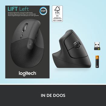 LOGITECH Lift Vertical Ergonomic Mouse Vertical mouse ergonomic left-handed optical 6 buttons wireless Bluetooth 2.4 GHz (910-006474)