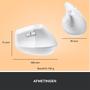 LOGITECH h Lift Vertical Ergonomic Mouse - Vertical mouse - ergonomic - optical - 6 buttons - wireless - Bluetooth,  2.4 GHz - Logitech Logi Bolt USB receiver - off-white (910-006475)