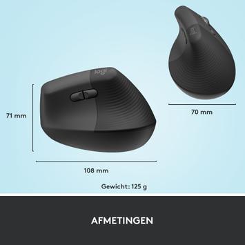 Logitech Lift Vertical Ergonomic Mouse - vertikal mus - Bluetooth,  2.4 GHz - grafitt (910-006473)