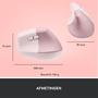 LOGITECH h Lift Vertical Ergonomic Mouse - Vertical mouse - ergonomic - optical - 6 buttons - wireless - Bluetooth,  2.4 GHz - Logitech Logi Bolt USB receiver - rose (910-006478)