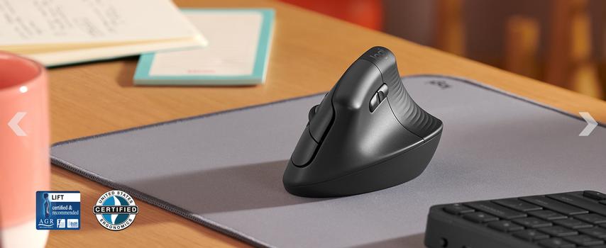 Logitech Lift Vertical Ergonomic Mouse - vertikal mus - Bluetooth,  2.4 GHz - grafitt (910-006474)