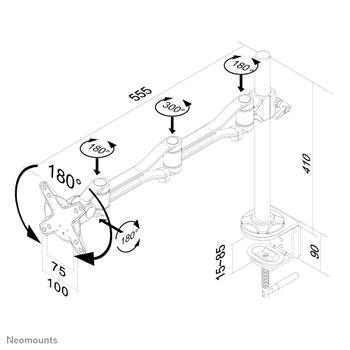 Neomounts by Newstar FPMA-D1030 Desk Mount Clamp Flatscreen 10-30inch 10kg VESA 75x75/ 100x100mm tilt swivel rotatable pivot silver (FPMA-D1030)