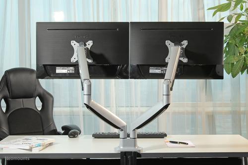 Neomounts by Newstar NM-D750DSILVER / NeoMounts Flat Screen Desk mount (10-32") desk clamp/ grommet / für 2 Screens / max 18kg / silber (NM-D750DSILVER)