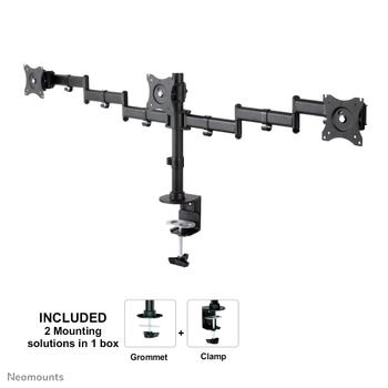 Neomounts by Newstar NEOMOUNTS SELECT Flat Screen Desk mount 10-27inch clamp/ grommet 3 screens 24kg Black (NM-D135D3BLACK)