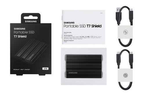 SAMSUNG g T7 Shield MU-PE2T0S - SSD - encrypted - 2 TB - external (portable) - USB 3.2 Gen 2 (USB-C connector) - 256-bit AES - black (MU-PE2T0S/EU)