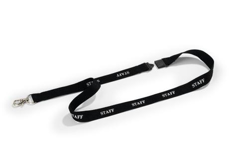 DURABLE Textile Lanyard with Safety Release for Name Badges Printed STAFF Black Necklace White Text (Pack 10) 999107997 - 823901 (823901)