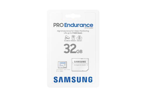 SAMSUNG PRO Endurance microSD 32GB UHS-I U1 Class10 R100/W30 up to 17520 hours incl SD Adapter 2022 (MB-MJ32KA/EU)