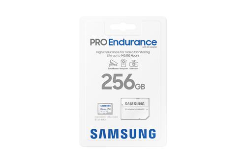 SAMSUNG PRO Endurance microSD 256GB UHS-I U3 Class10 R100/W30 up to 140160 hours incl. SD Adapter 2022 (MB-MJ256KA/EU)