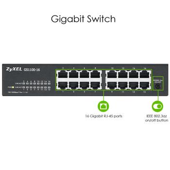 ZYXEL GS1100-16 v3, 16 port Gigabit Unmanaged Switch, Fanless (GS1100-16-EU0103F)